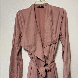 Shein Blush Waterfall Turn Down Collar Drape Lapel Trench‎ Coat w Belt  Sz Small